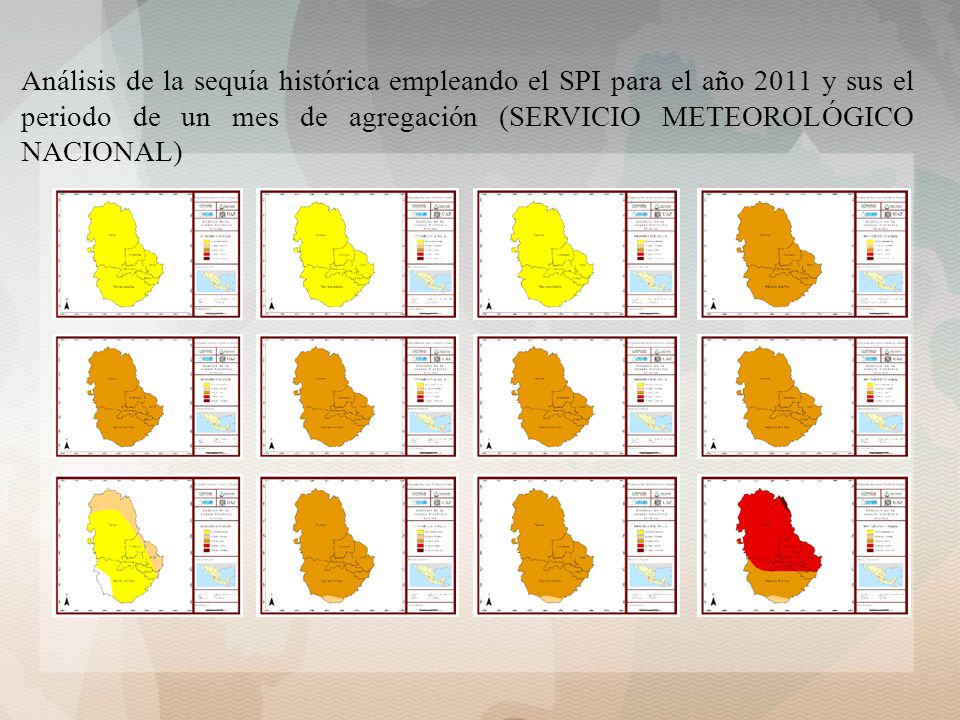 Análisis de la sequía histórica empleando el SPI para el año 2011 y sus el periodo de un mes de agregación (SERVICIO METEOROLÓGICO NACIONAL)