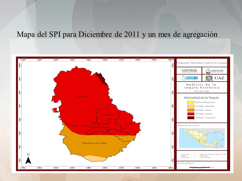 Mapa del SPI para Diciembre de 2011 y un mes de agregación