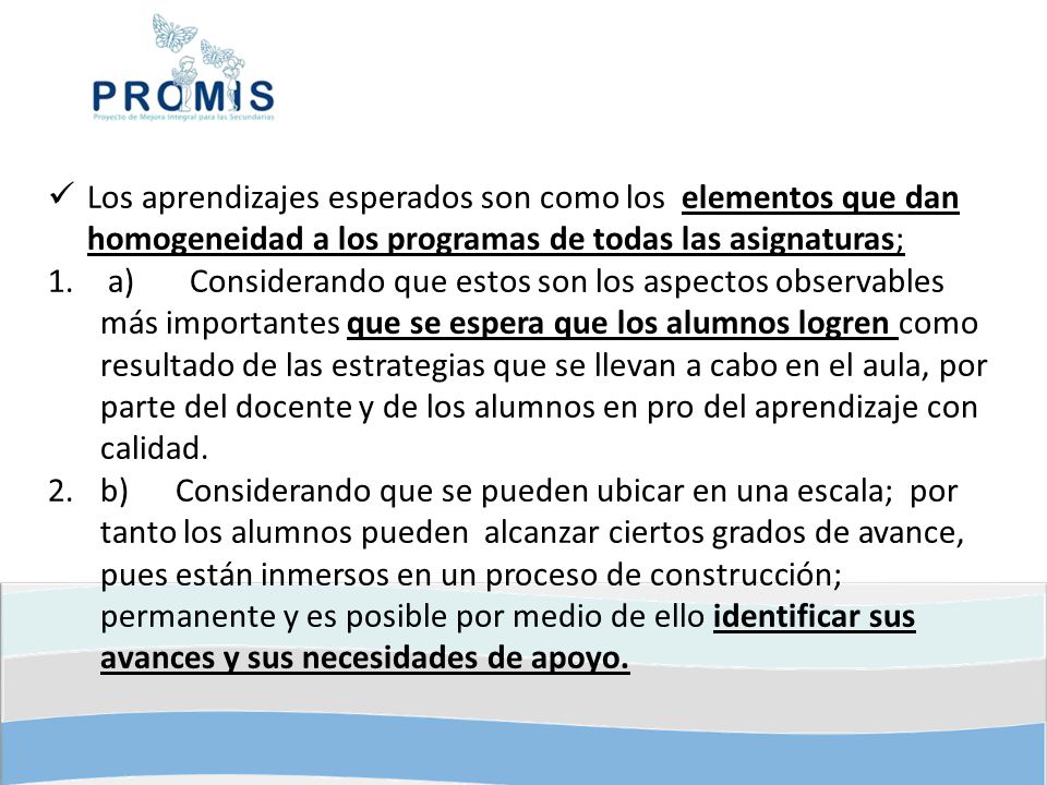 Los aprendizajes esperados son como los elementos que dan homogeneidad a los programas de todas las asignaturas;