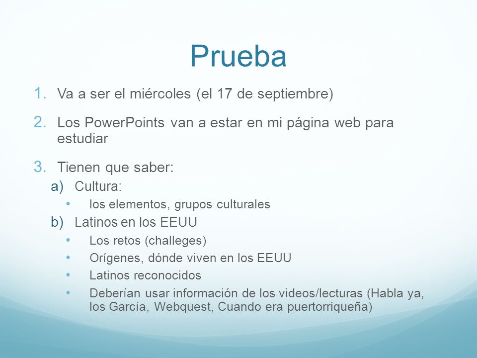 Prueba Va a ser el miércoles (el 17 de septiembre)
