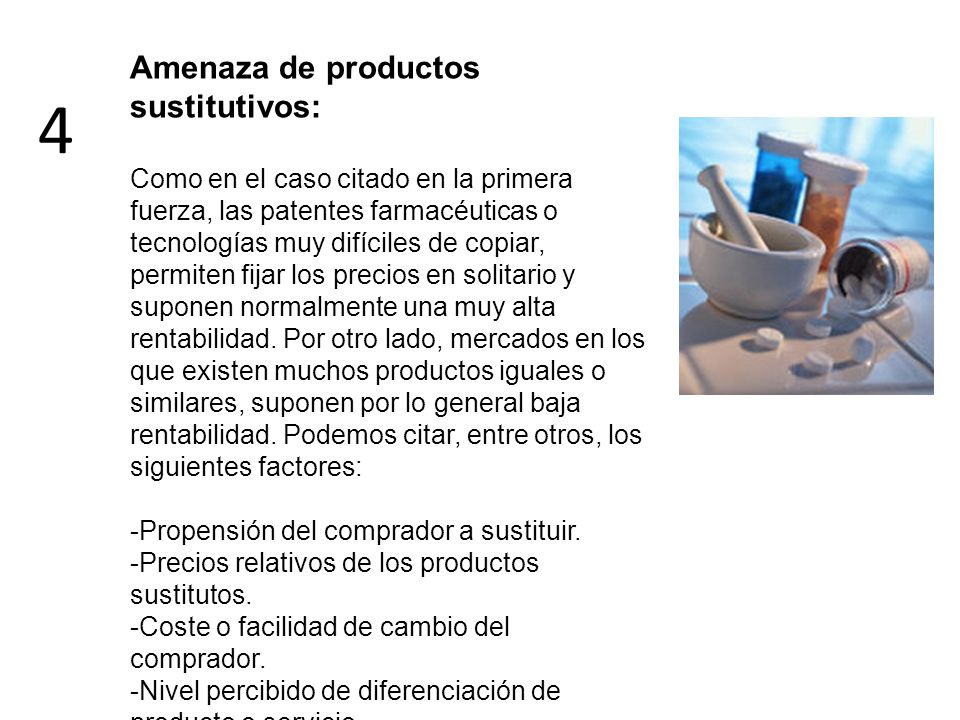 4 Amenaza de productos sustitutivos: