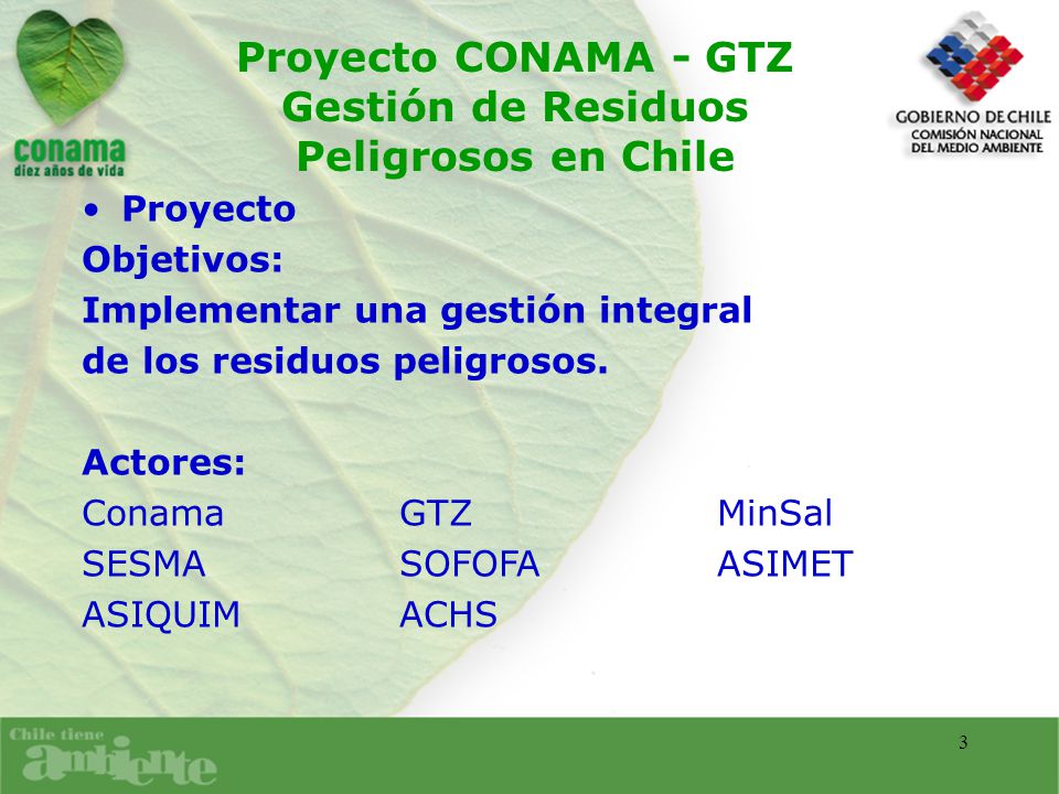 Proyecto CONAMA - GTZ Gestión de Residuos Peligrosos en Chile