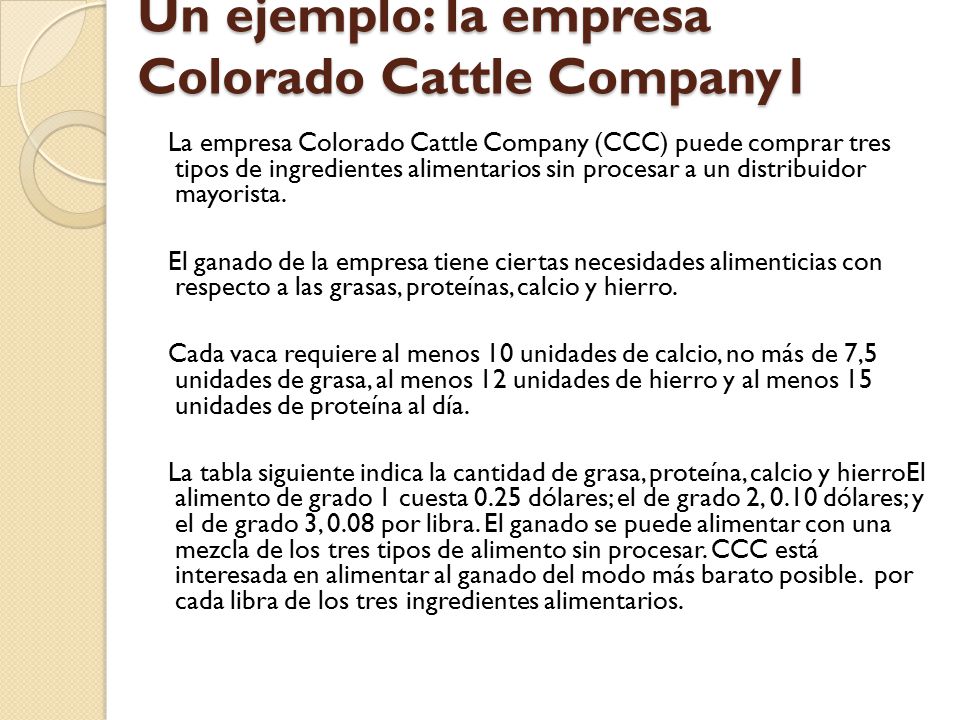 Un ejemplo: la empresa Colorado Cattle Company1