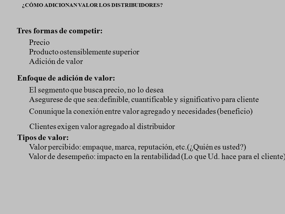 Tres formas de competir: Precio Producto ostensiblemente superior