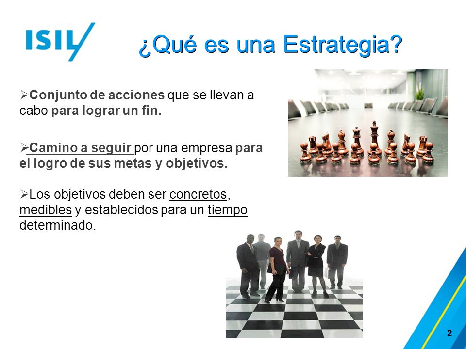 ¿Qué es una Estrategia Conjunto de acciones que se llevan a cabo para lograr un fin.