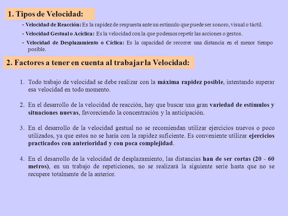 2. Factores a tener en cuenta al trabajar la Velocidad: