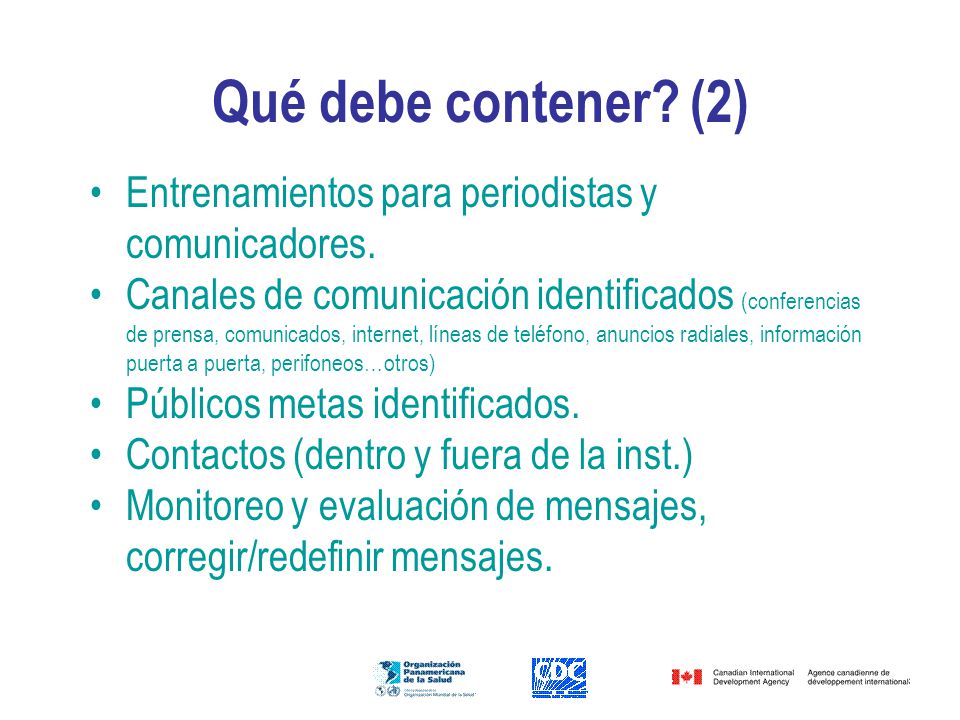 Qué debe contener (2) Entrenamientos para periodistas y comunicadores.