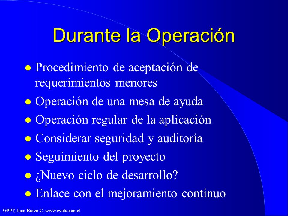 Durante la Operación Procedimiento de aceptación de requerimientos menores. Operación de una mesa de ayuda.
