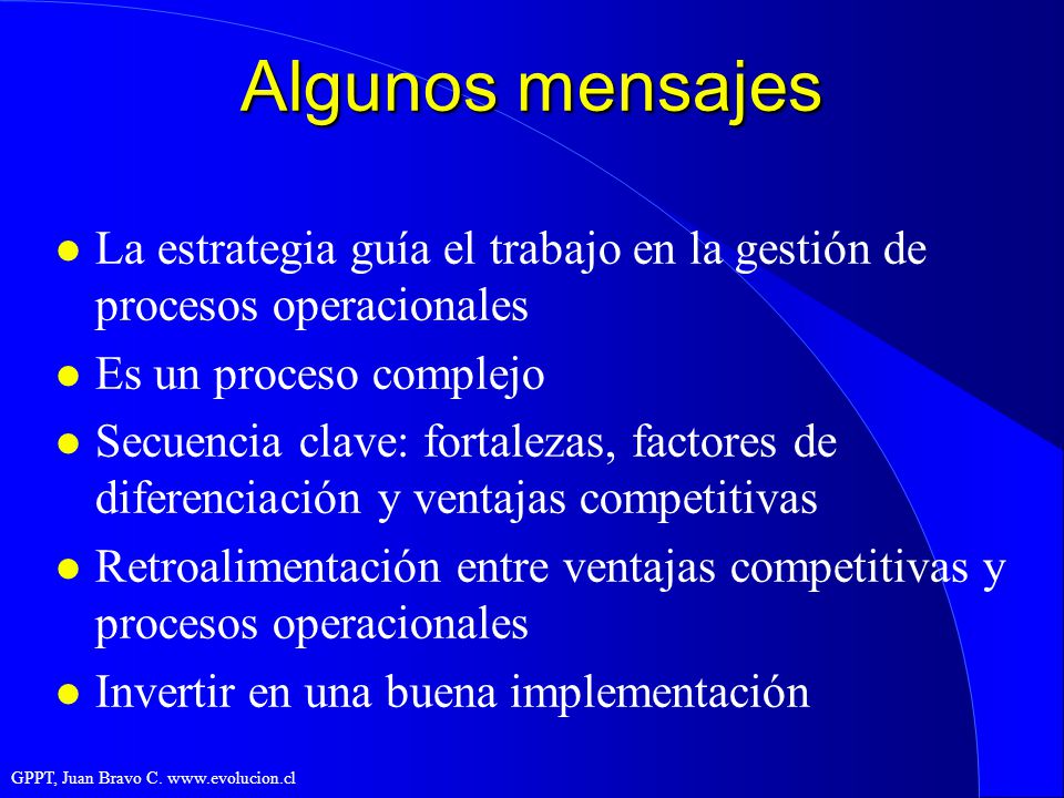 Algunos mensajes La estrategia guía el trabajo en la gestión de procesos operacionales. Es un proceso complejo.