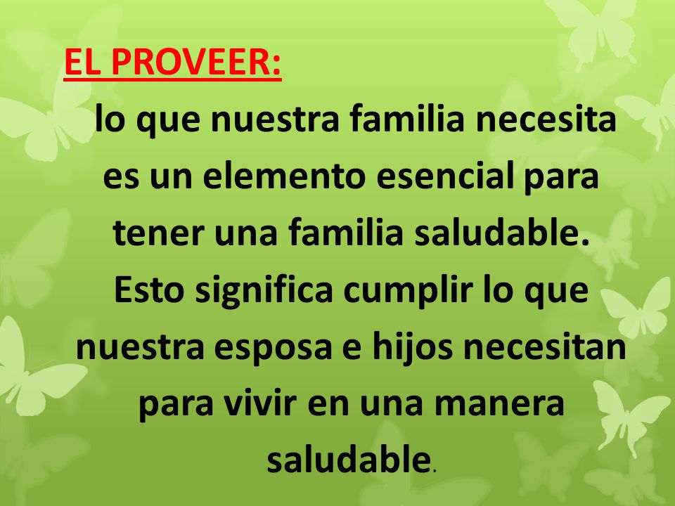 EL PROVEER: lo que nuestra familia necesita es un elemento esencial para tener una familia saludable.