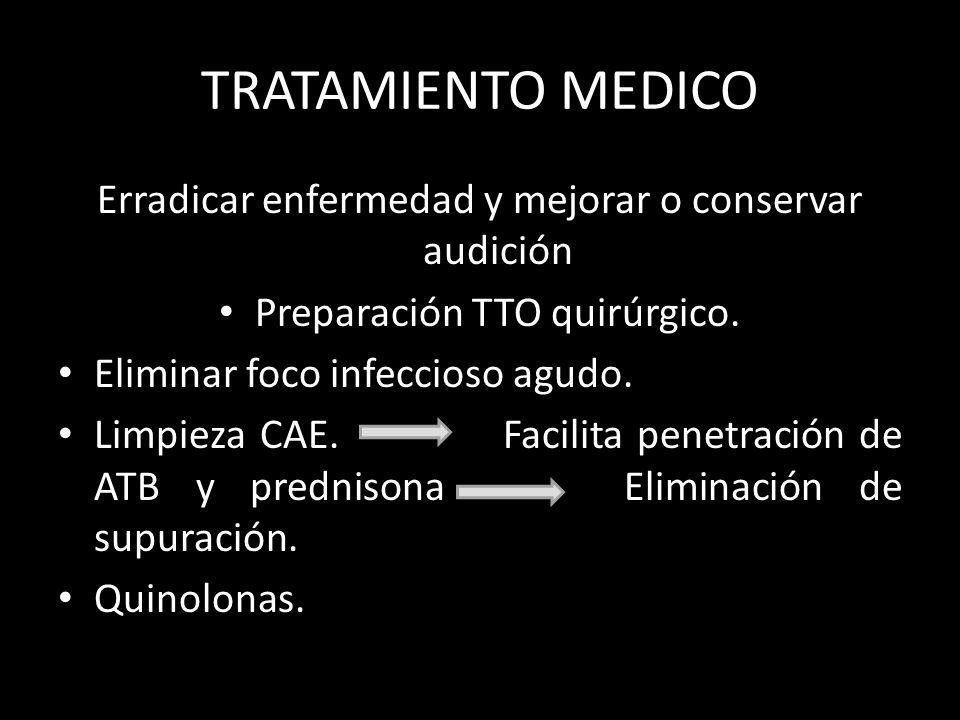 TRATAMIENTO MEDICO Erradicar enfermedad y mejorar o conservar audición