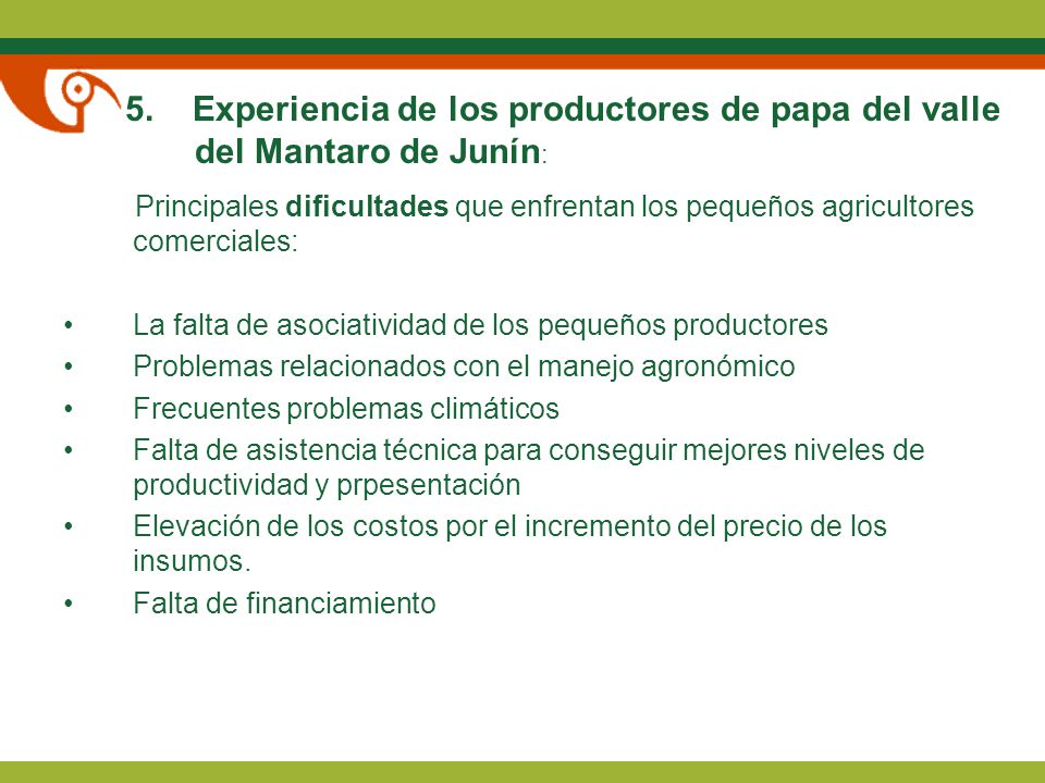 5. Experiencia de los productores de papa del valle del Mantaro de Junín: