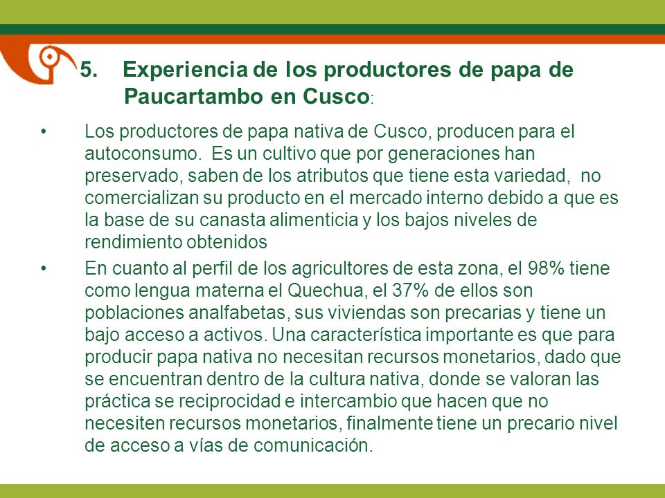 5. Experiencia de los productores de papa de Paucartambo en Cusco: