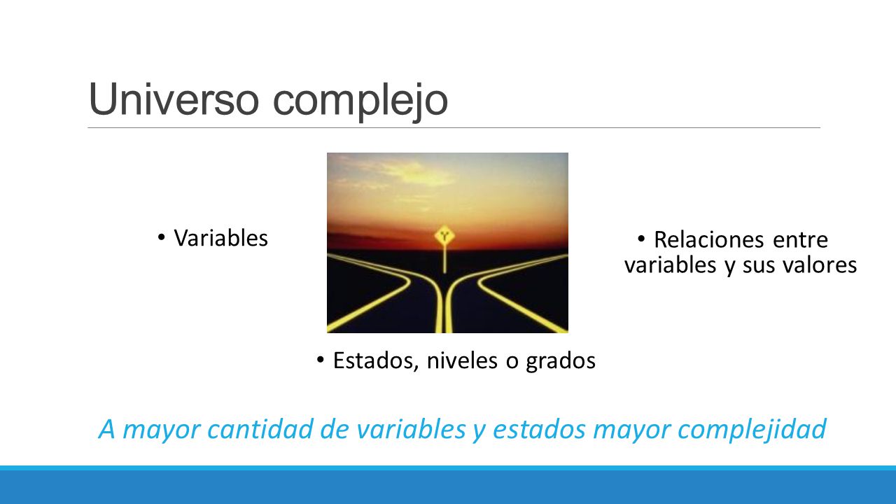 Universo complejo Variables. Relaciones entre variables y sus valores. Estados, niveles o grados.