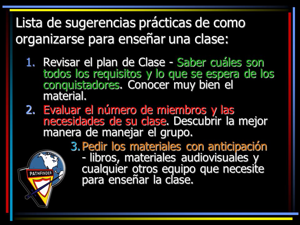 Lista de sugerencias prácticas de como organizarse para enseñar una clase: