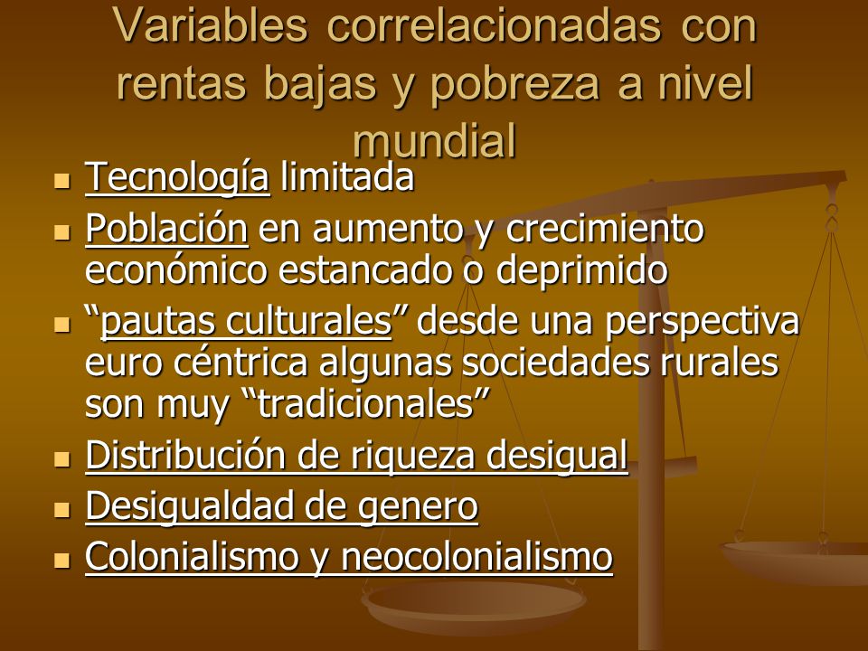 Variables correlacionadas con rentas bajas y pobreza a nivel mundial