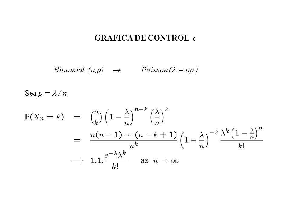 GRAFICA DE CONTROL c Binomial (n,p)  Poisson ( = np ) Sea p =  / n