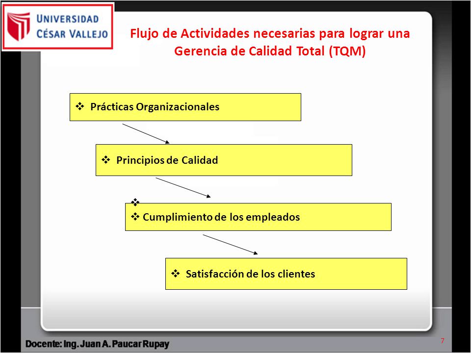 Flujo de Actividades necesarias para lograr una Gerencia de Calidad Total (TQM)