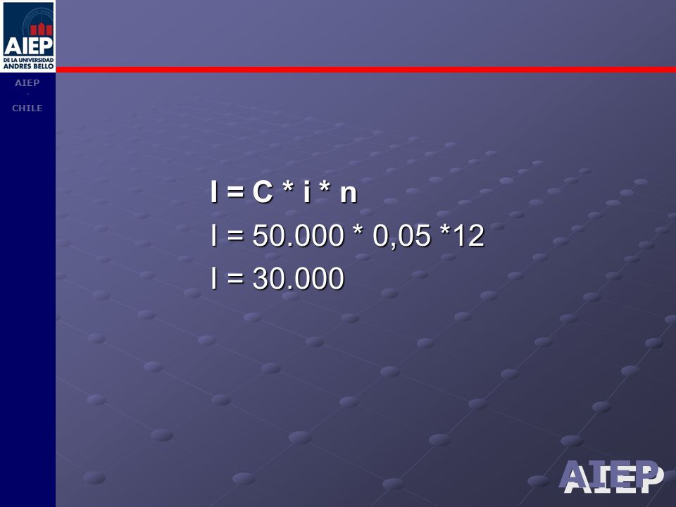 I = C * i * n I = * 0,05 *12 I =