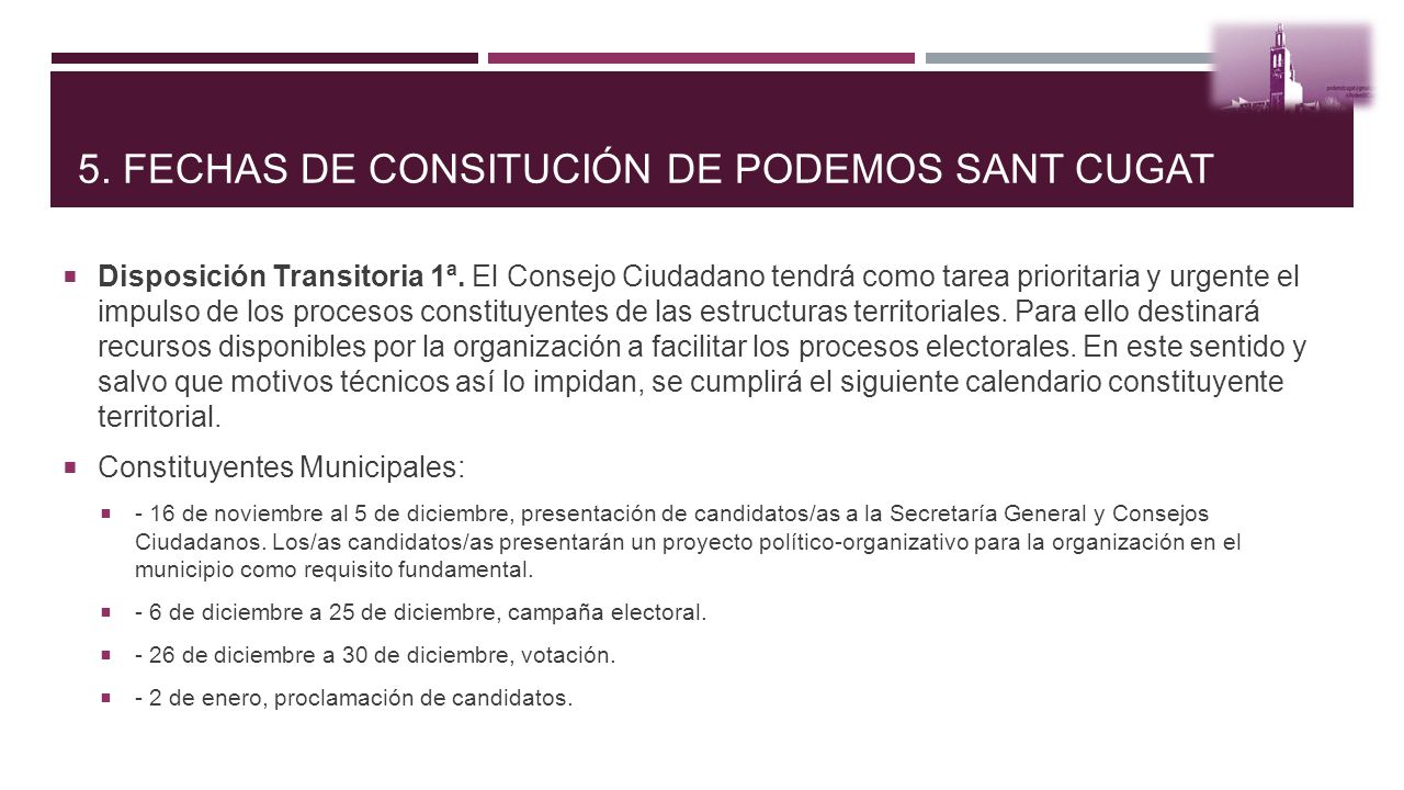 5. FECHAS DE CONSITUCIÓN DE PODEMOS SANT CUGAT