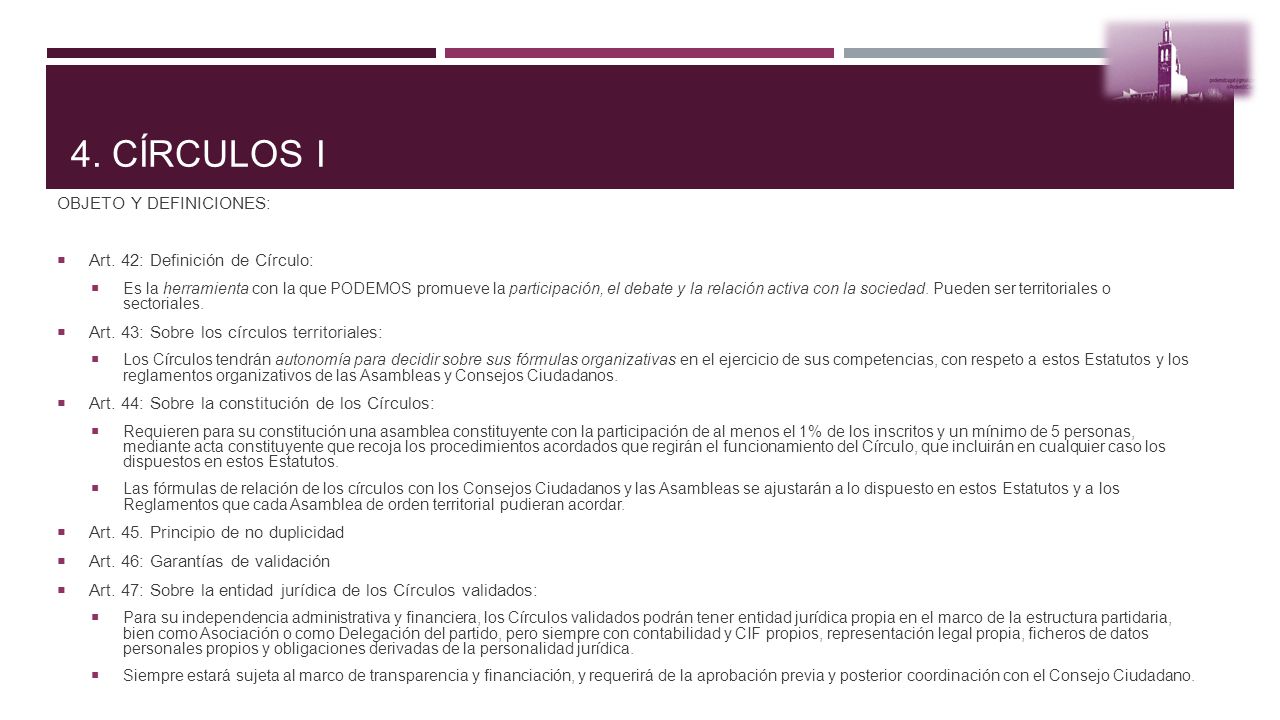 4. CÍRCULOS i OBJETO Y DEFINICIONES: Art. 42: Definición de Círculo: