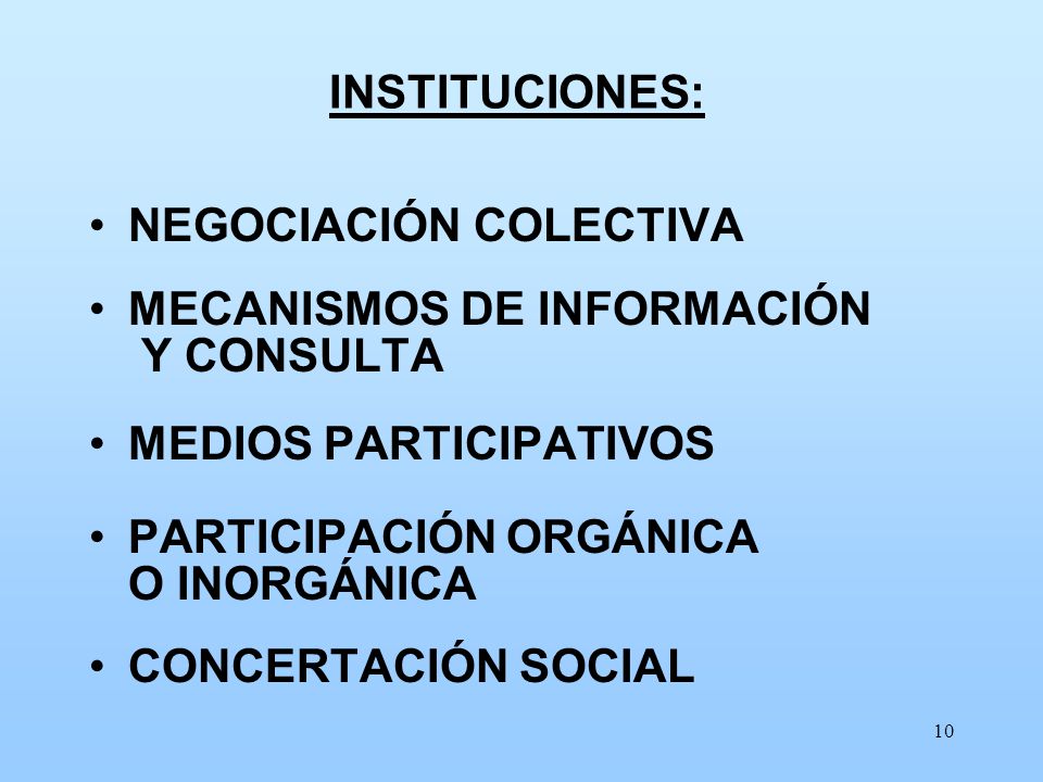 INSTITUCIONES: NEGOCIACIÓN COLECTIVA. MECANISMOS DE INFORMACIÓN. Y CONSULTA. MEDIOS PARTICIPATIVOS.