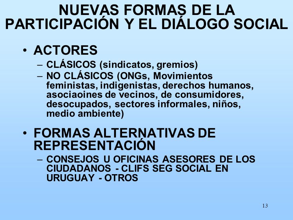 NUEVAS FORMAS DE LA PARTICIPACIÓN Y EL DIÁLOGO SOCIAL