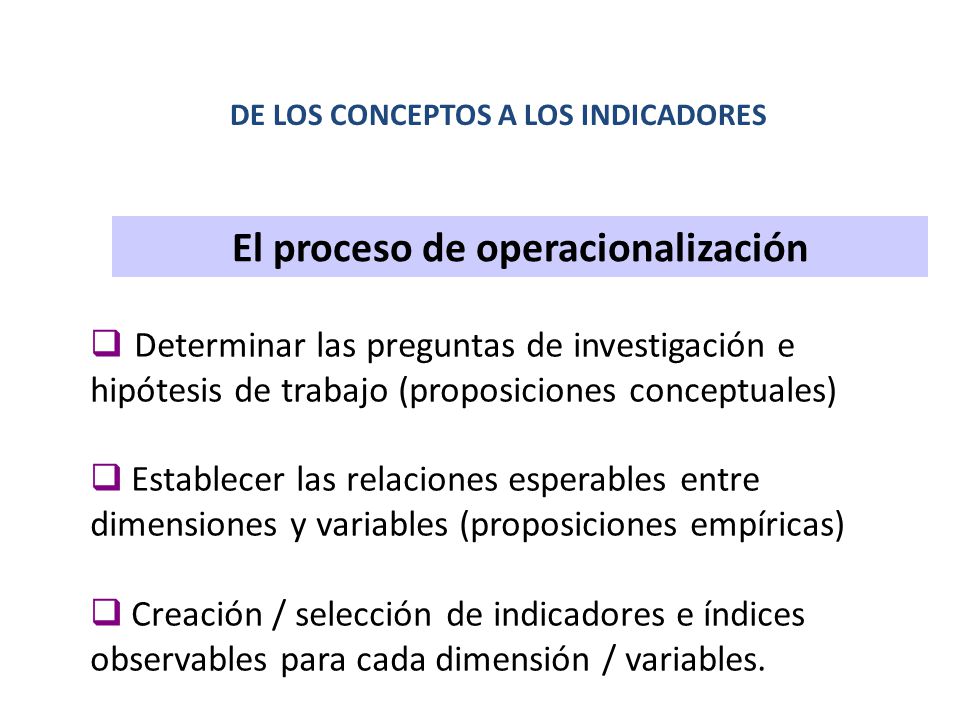 DE LOS CONCEPTOS A LOS INDICADORES El proceso de operacionalización