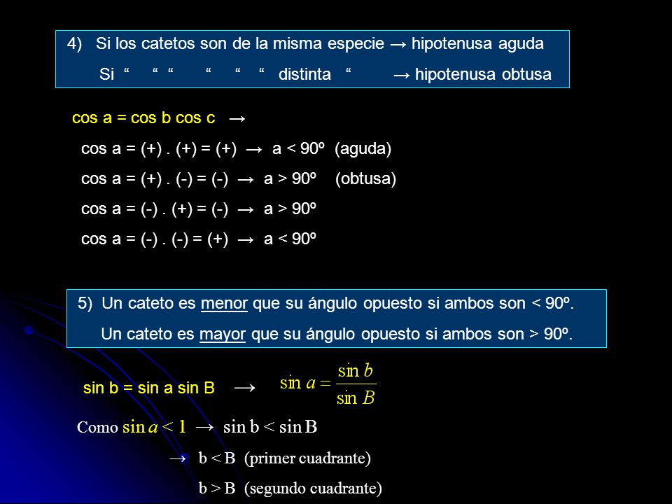 4) Si los catetos son de la misma especie → hipotenusa aguda