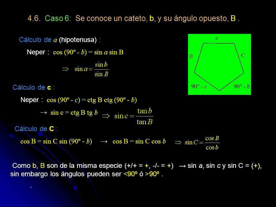 4.6. Caso 6: Se conoce un cateto, b, y su ángulo opuesto, B .
