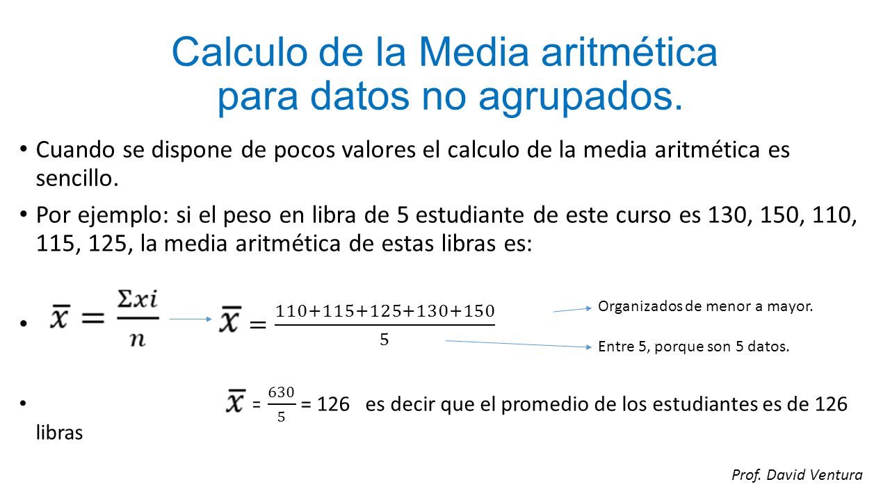 Media aritmética para datos no agrupados
