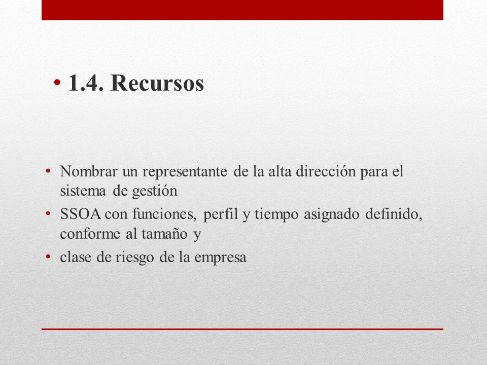 1.4. Recursos Nombrar un representante de la alta dirección para el sistema de gestión.