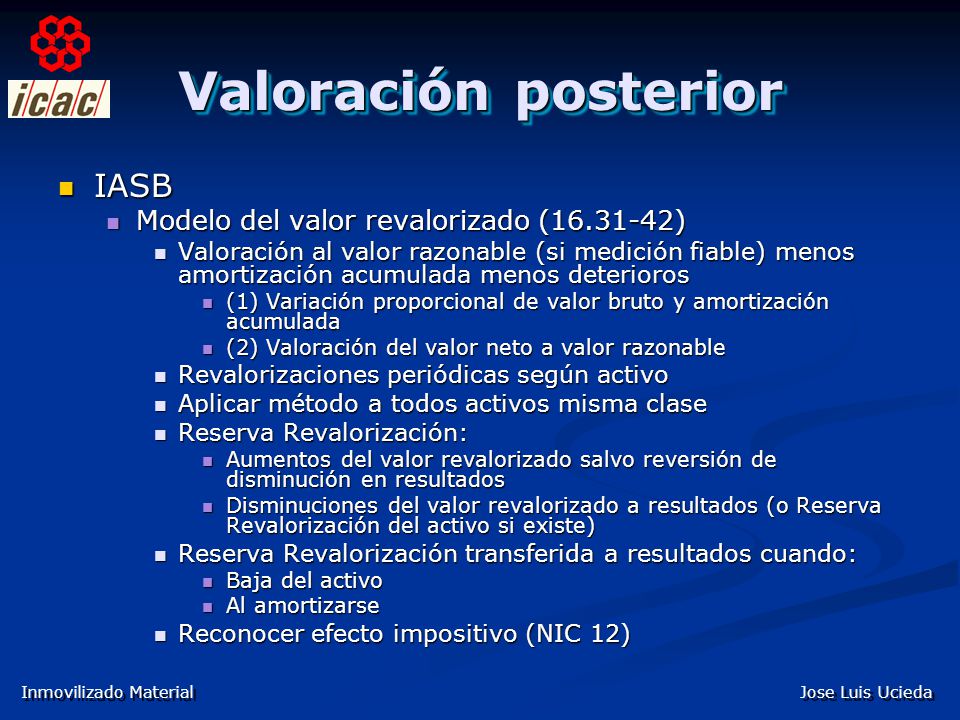 Valoración posterior IASB Modelo del valor revalorizado ( )
