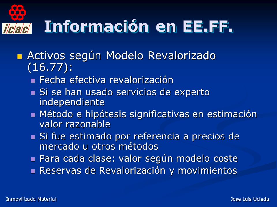 Información en EE.FF. Activos según Modelo Revalorizado (16.77):