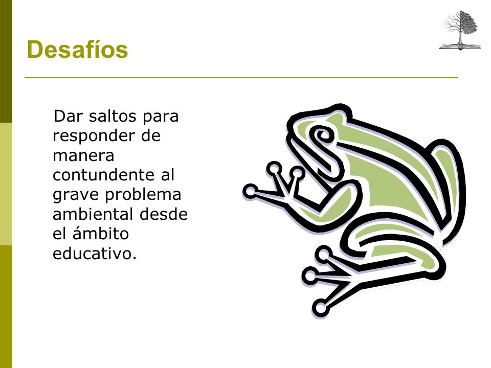 Desafíos Dar saltos para responder de manera contundente al grave problema ambiental desde el ámbito educativo.