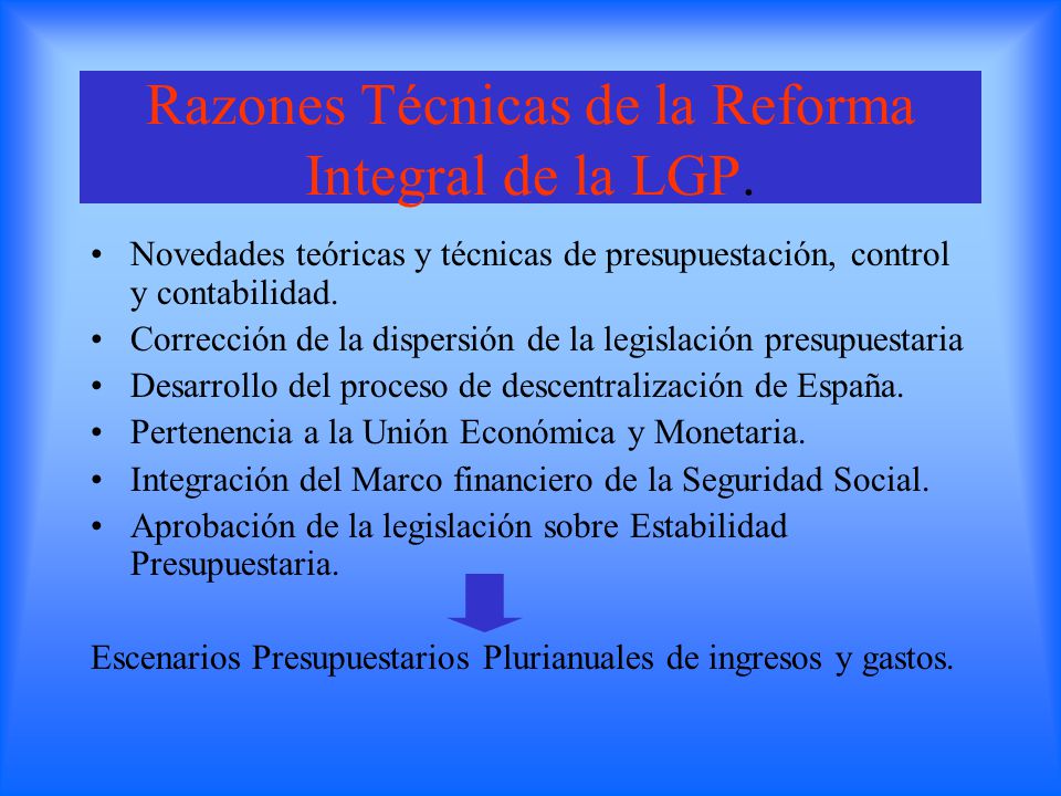 Razones Técnicas de la Reforma Integral de la LGP.