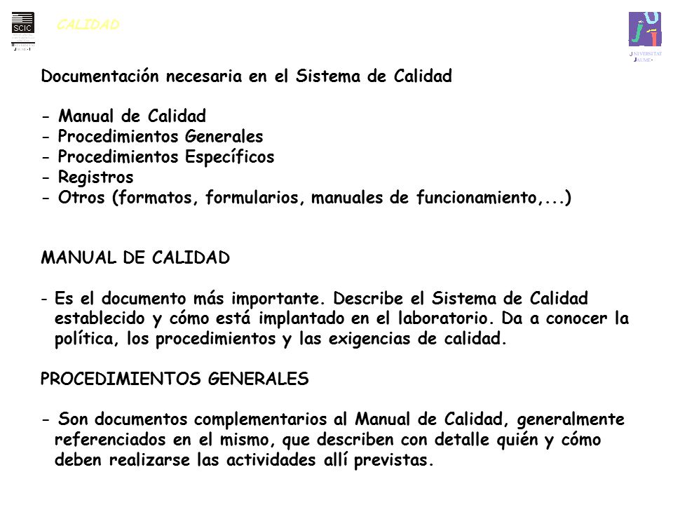 Documentación necesaria en el Sistema de Calidad - Manual de Calidad