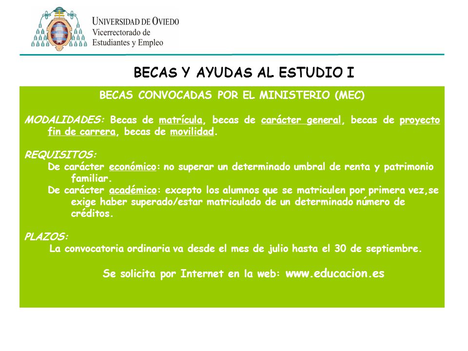 BECAS Y AYUDAS AL ESTUDIO I BECAS CONVOCADAS POR EL MINISTERIO (MEC)