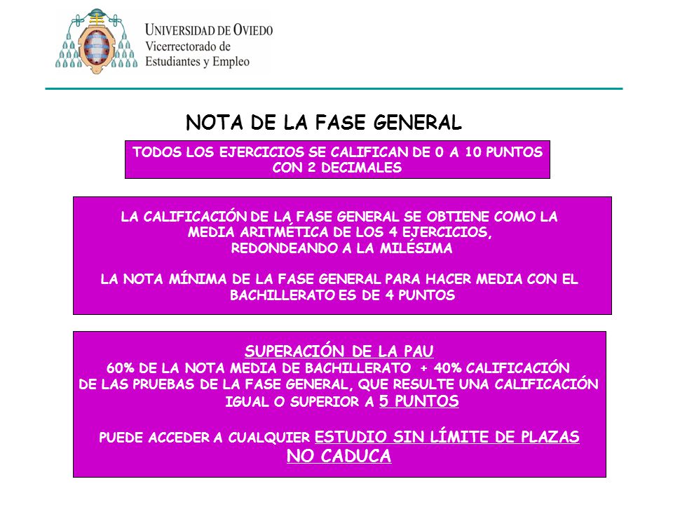 NOTA DE LA FASE GENERAL NO CADUCA SUPERACIÓN DE LA PAU