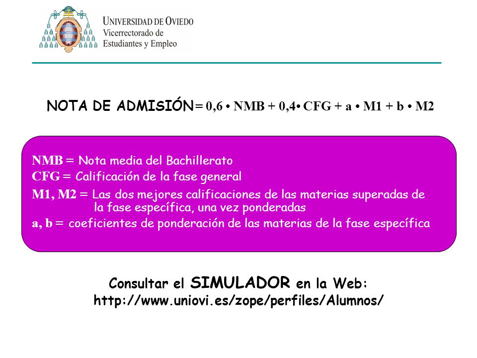 NOTA DE ADMISIÓN = 0,6 • NMB + 0,4• CFG + a • M1 + b • M2