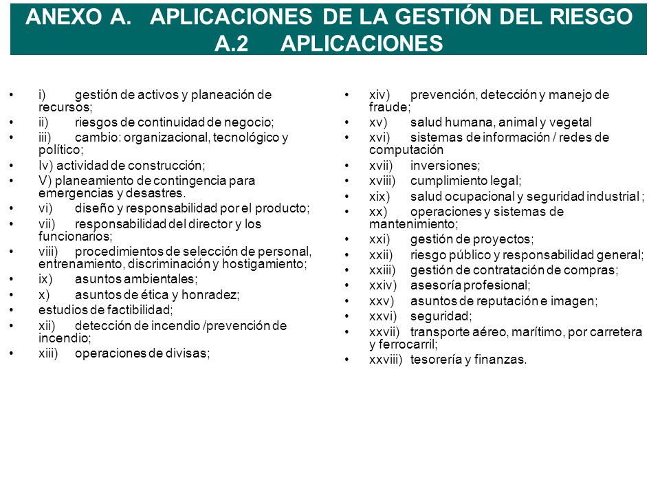 ANEXO A. APLICACIONES DE LA GESTIÓN DEL RIESGO A.2 APLICACIONES