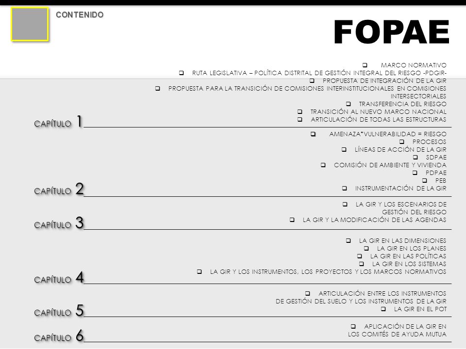 FOPAE CONTENIDO CAPÍTULO 1 CAPÍTULO 2 CAPÍTULO 3 CAPÍTULO 4 CAPÍTULO 5