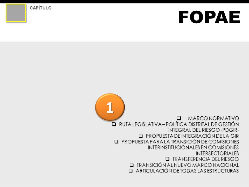 CAPÍTULO FOPAE. MARCO NORMATIVO. RUTA LEGISLATIVA – POLÍTICA DISTRITAL DE GESTIÓN INTEGRAL DEL RIESGO -PDGIR-