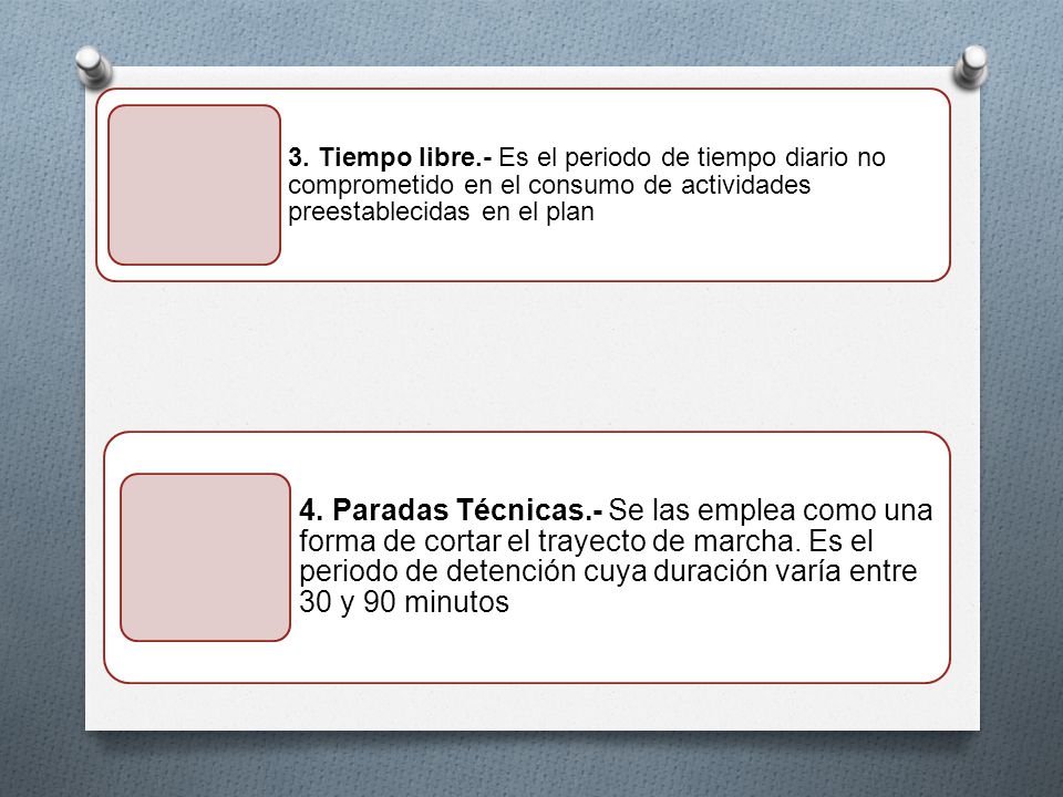 3. Tiempo libre.- Es el periodo de tiempo diario no comprometido en el consumo de actividades preestablecidas en el plan