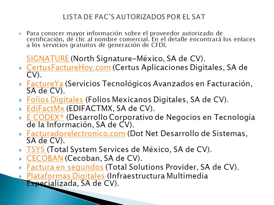 LISTA DE PAC’S AUTORIZADOS POR EL SAT