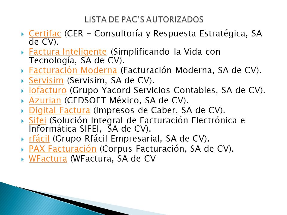LISTA DE PAC’S AUTORIZADOS