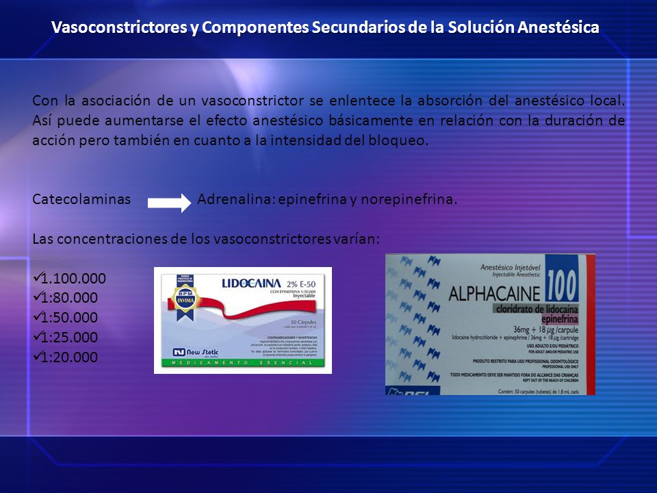 Vasoconstrictores y Componentes Secundarios de la Solución Anestésica