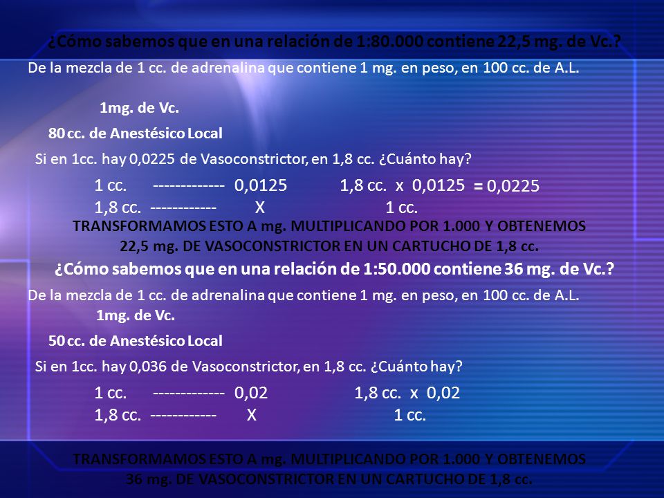 ¿Cómo sabemos que en una relación de 1: contiene 36 mg. de Vc.