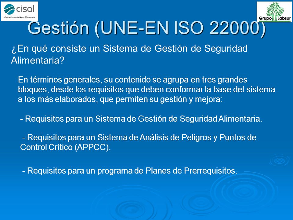 Gestión (UNE-EN ISO 22000) ¿En qué consiste un Sistema de Gestión de Seguridad Alimentaria