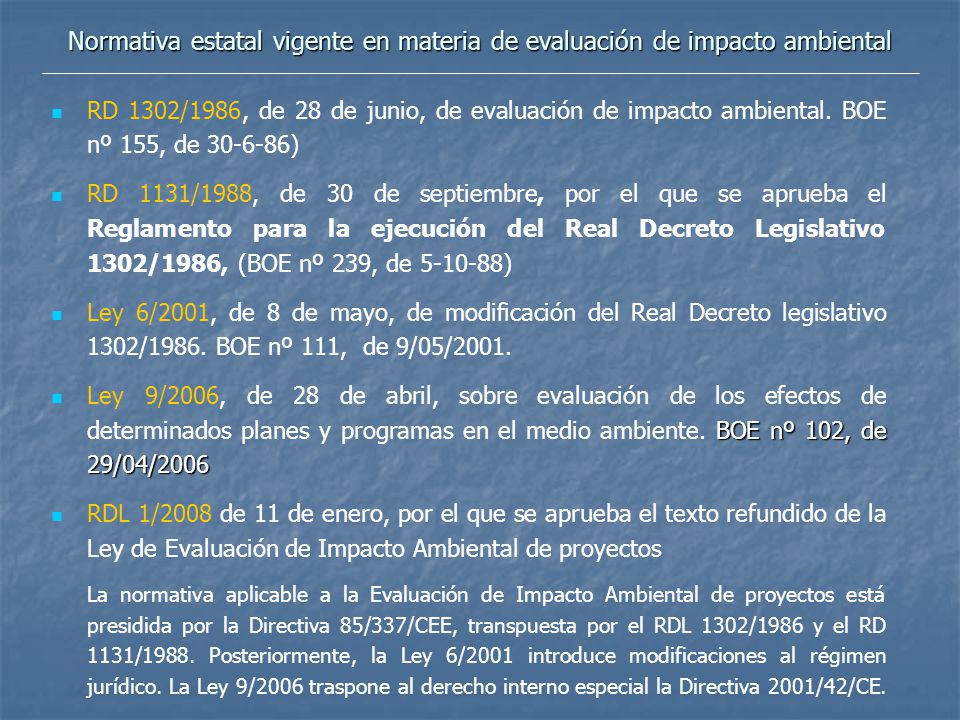 Normativa estatal vigente en materia de evaluación de impacto ambiental